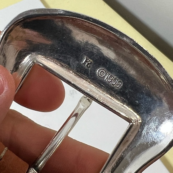 Like New Lyntone Made in USA Genuine Leather Brown Western Belt Silver Buckle - Picture 10 of 11